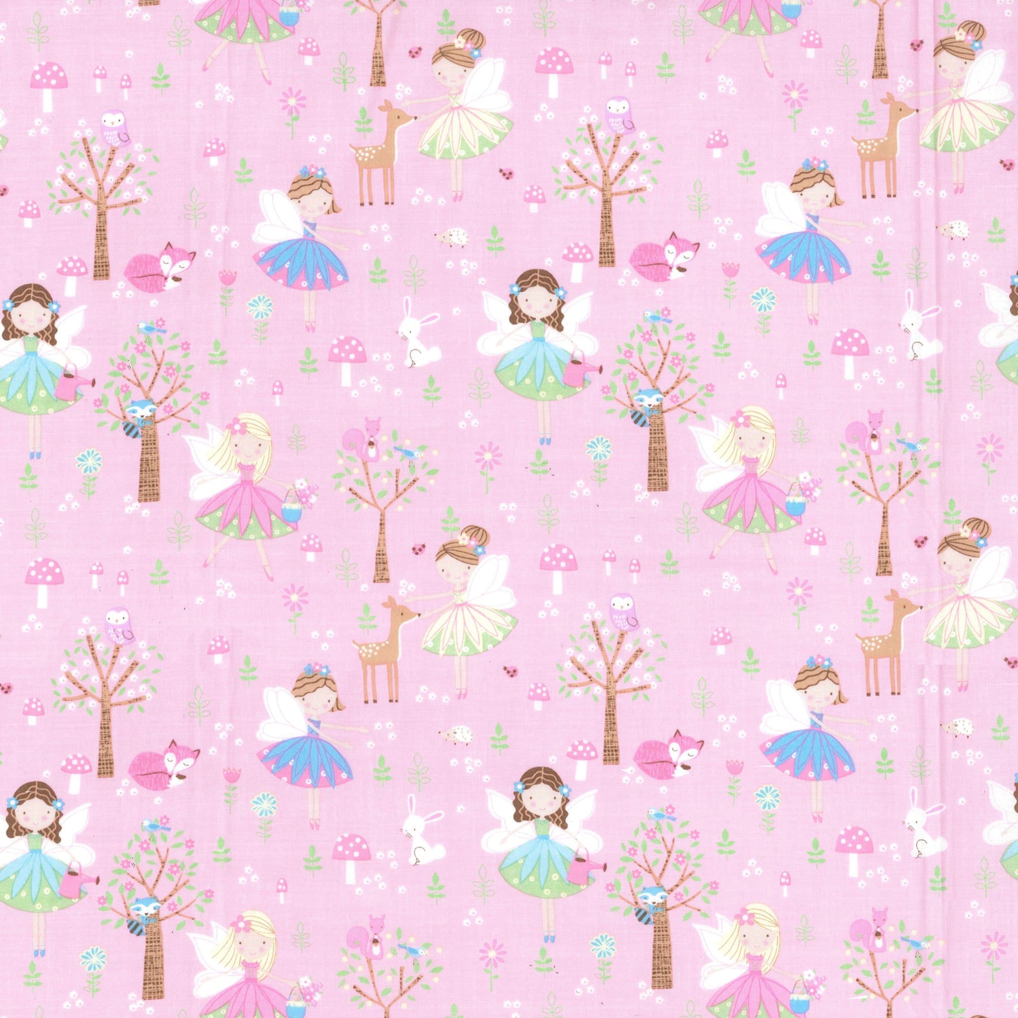 Fabric Traditions Fairies on Pink Cotton Fabric